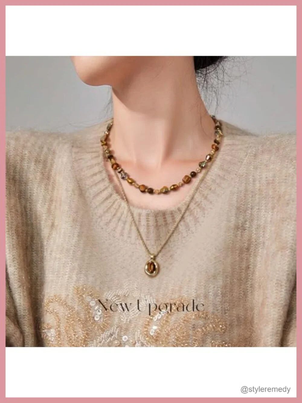 Bohemian Layered Necklace Set with Tiger's Eye and 14K Gold-Tone Chain